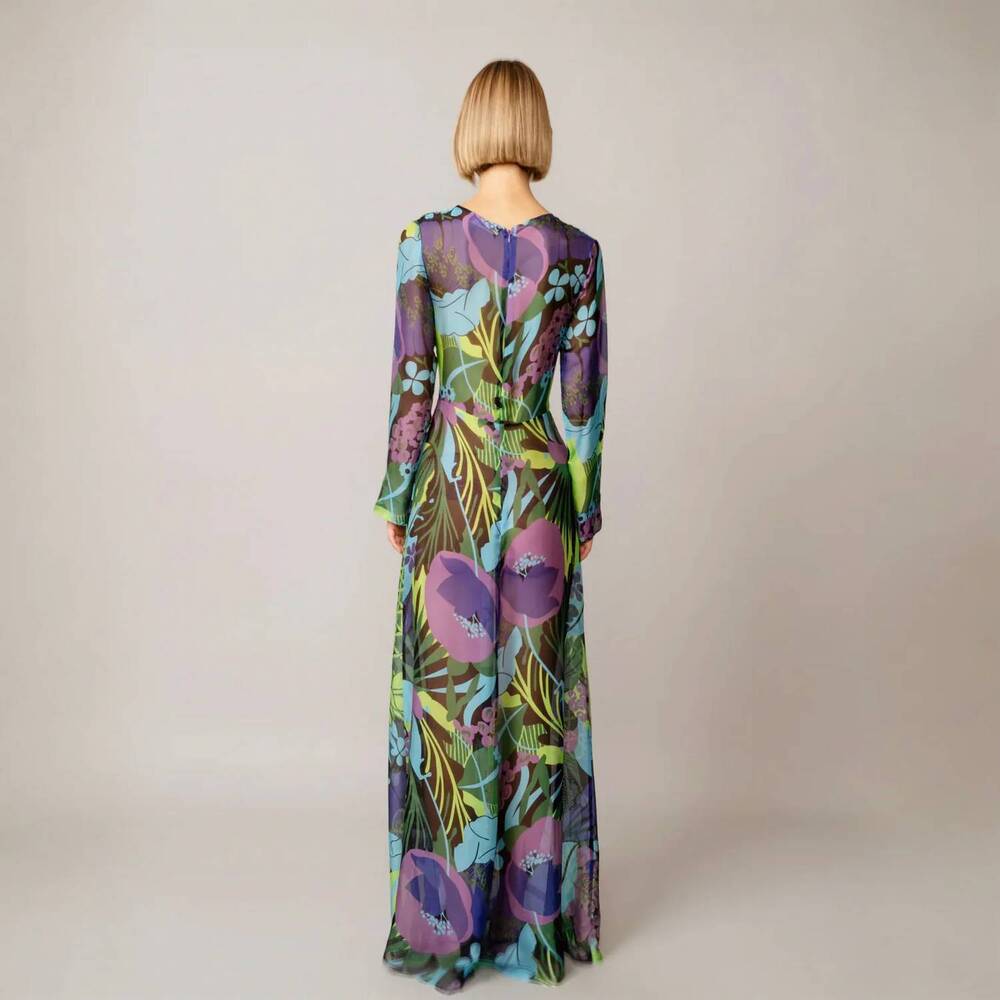 NEW MAISON ZOULIAS aphrodite long silk maxi dress in multicolor floral - Picture 3 of 4